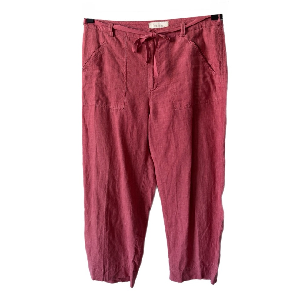 LINDEN HILL Pants Cropped Wide Leg 100% Linen Pockets Sz 12
